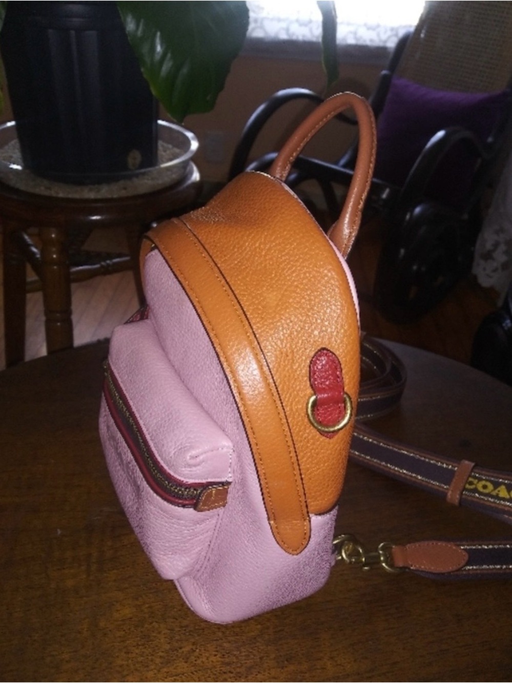 Coach Pink and Brown Pebbled Leather Mini Backpack - Picture 2 of 10